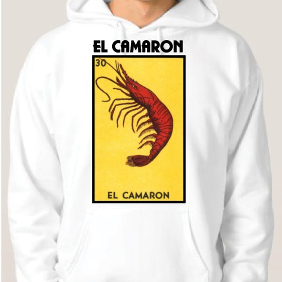 El Camaron Loteria Hooded Mexican Bingo Short Sleeve Celebration Lottery Shrimp - Picture 1 of 3